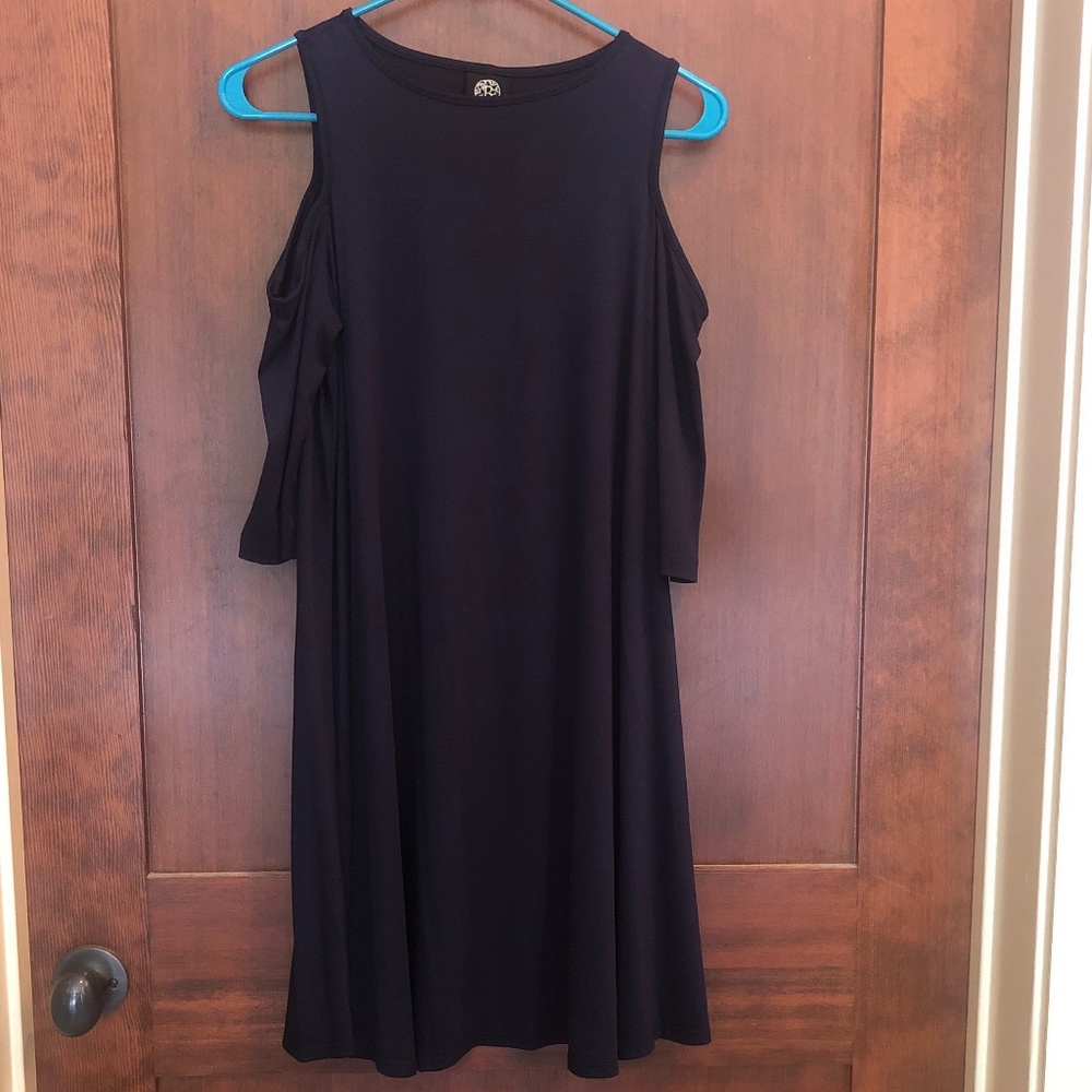 Babeau Navy Cold-Shoulder Swing Dress